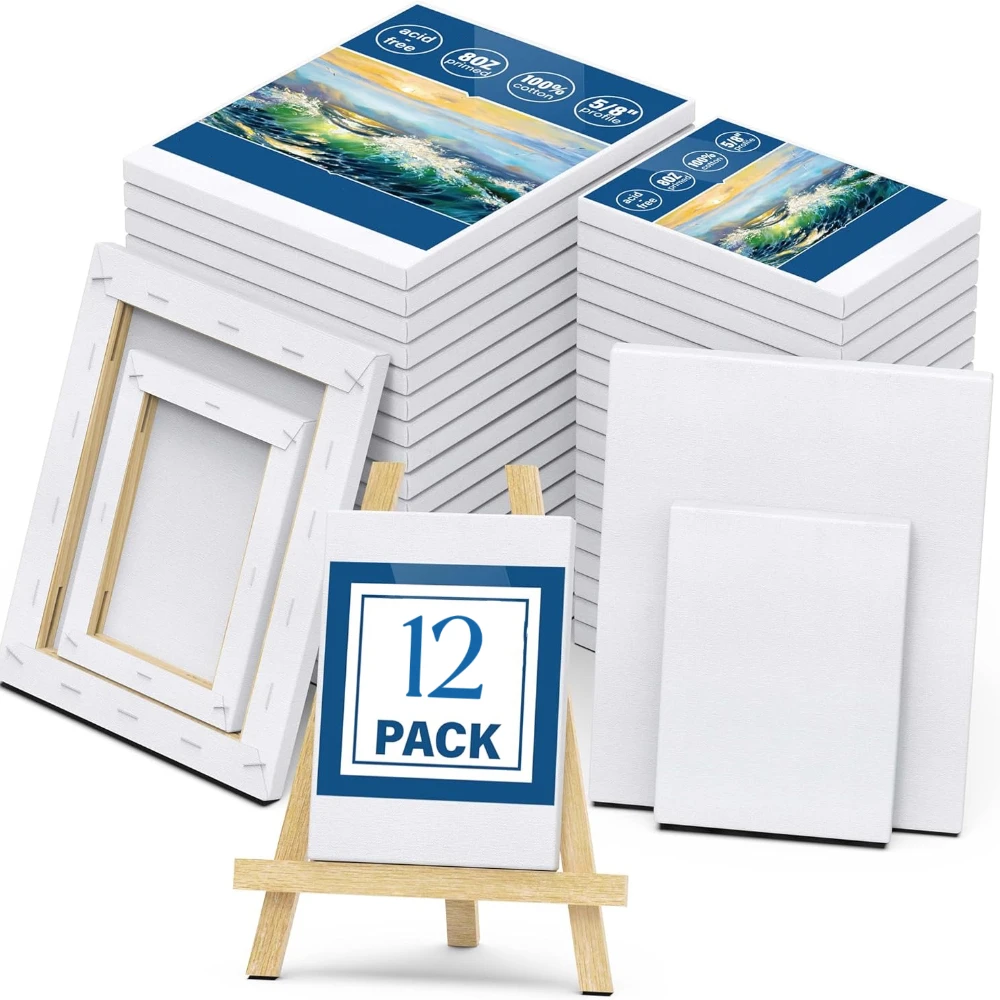 

12PCS White Blank Art Board Artist Canvas Art Board Acrylic Oil Painting Wood + Cotton Art Painting A Variety of Sizes Are