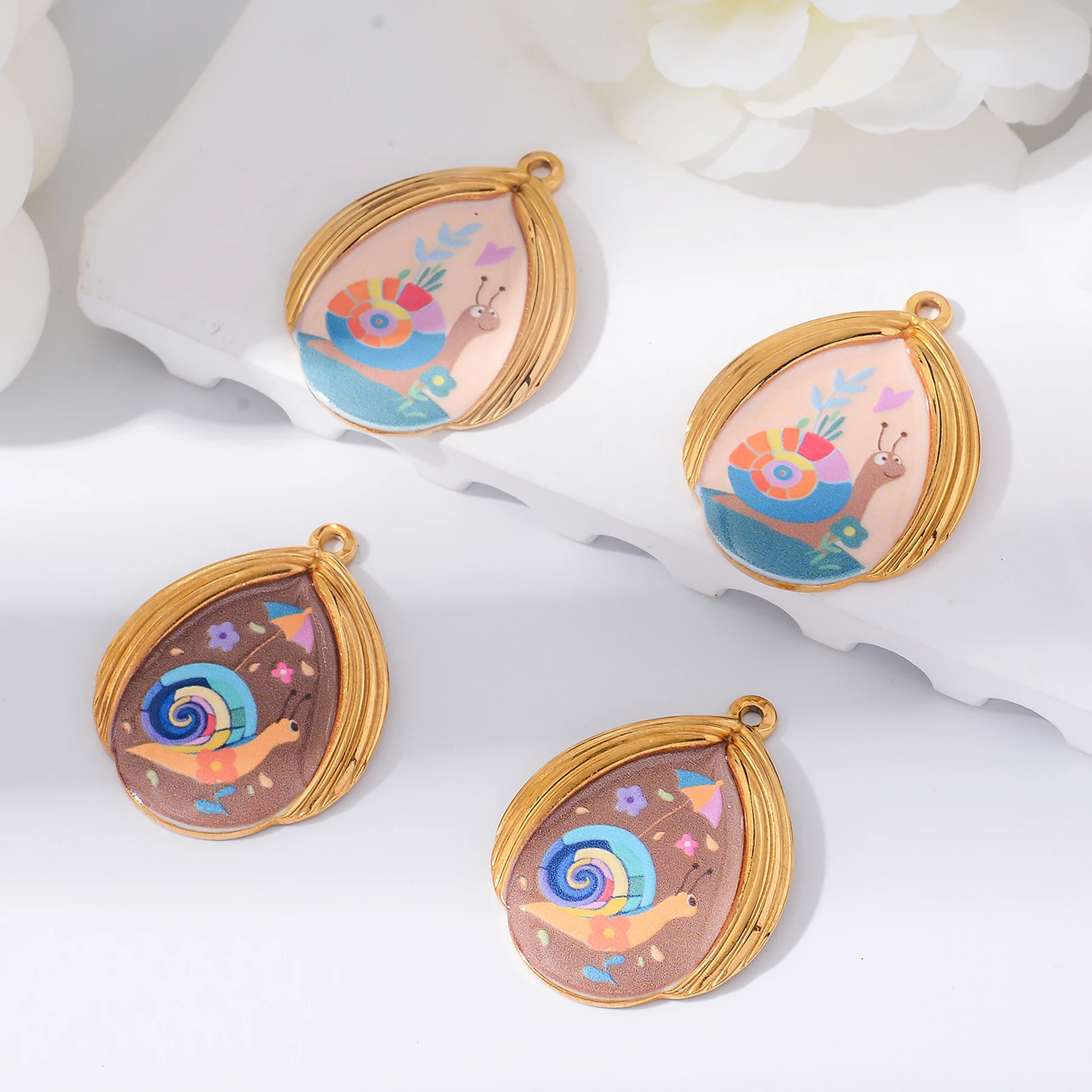 

3Pcs/Lot Enamel Water Droplet Stainless Steel Snail Charm for DIY Necklace Pendant Women Fashion Jewelry Findings