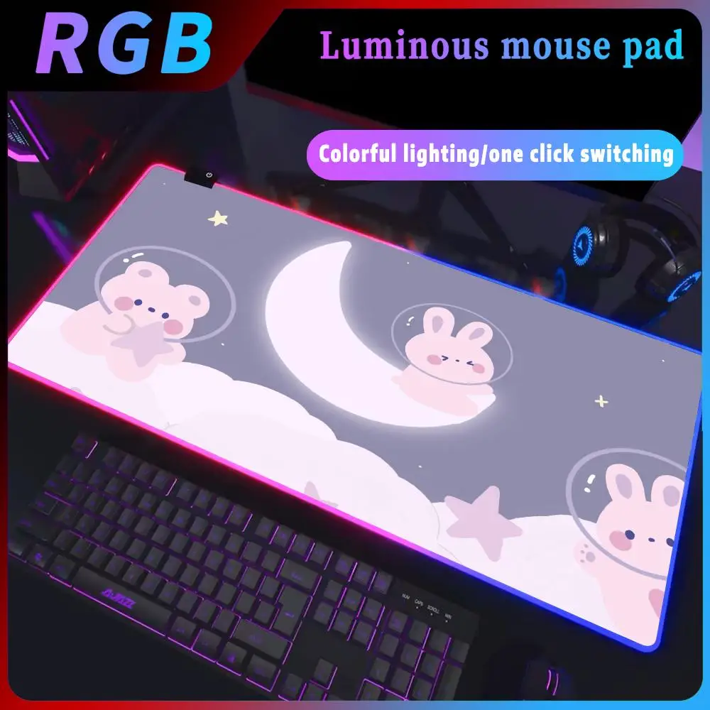 Imagem -03 - Coelho Bonito Mouse Pad Rgb Impressão hd Mesa de Jogos Deskmat Teclado pc Gamer Tapete Completo Rosa xl Empresa Escritório Mat Kawaii Bonito