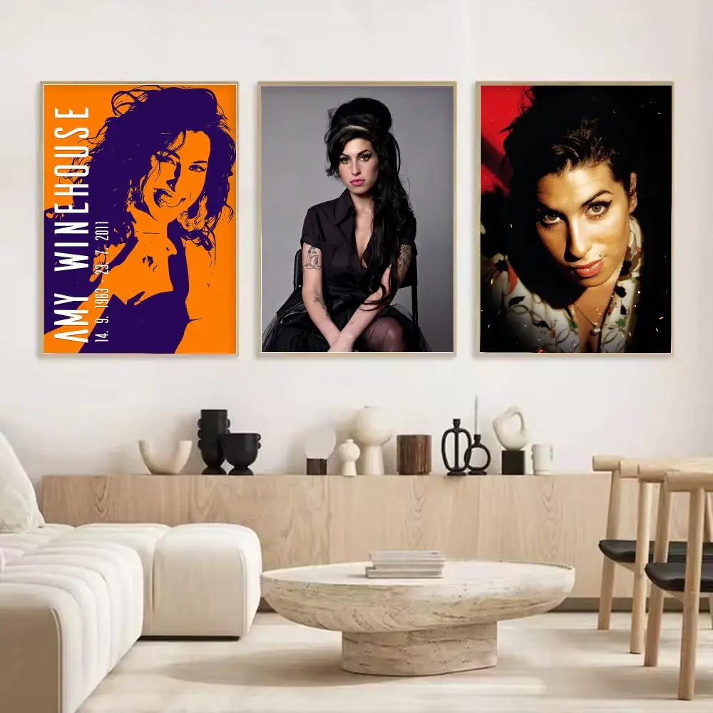 Singer Amy Winehouse Painting Calligraphy Stylish Canvas Poster Wall Art for Living Room Bedroom Cafe Office Decor Gift