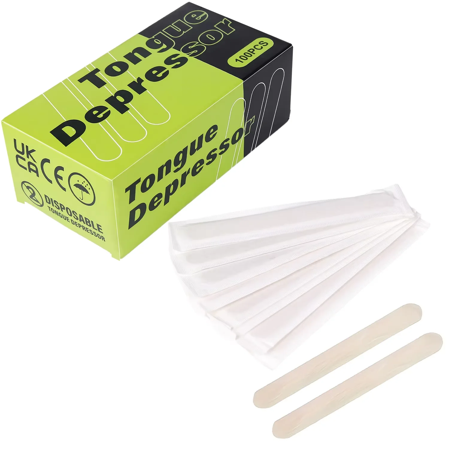 100Pcs Disposable Wooden Tongue Depressor Sterile Wood Tattoo Applicator for Vaseline, Pigment Mixing & Tattoo Studio Supplies