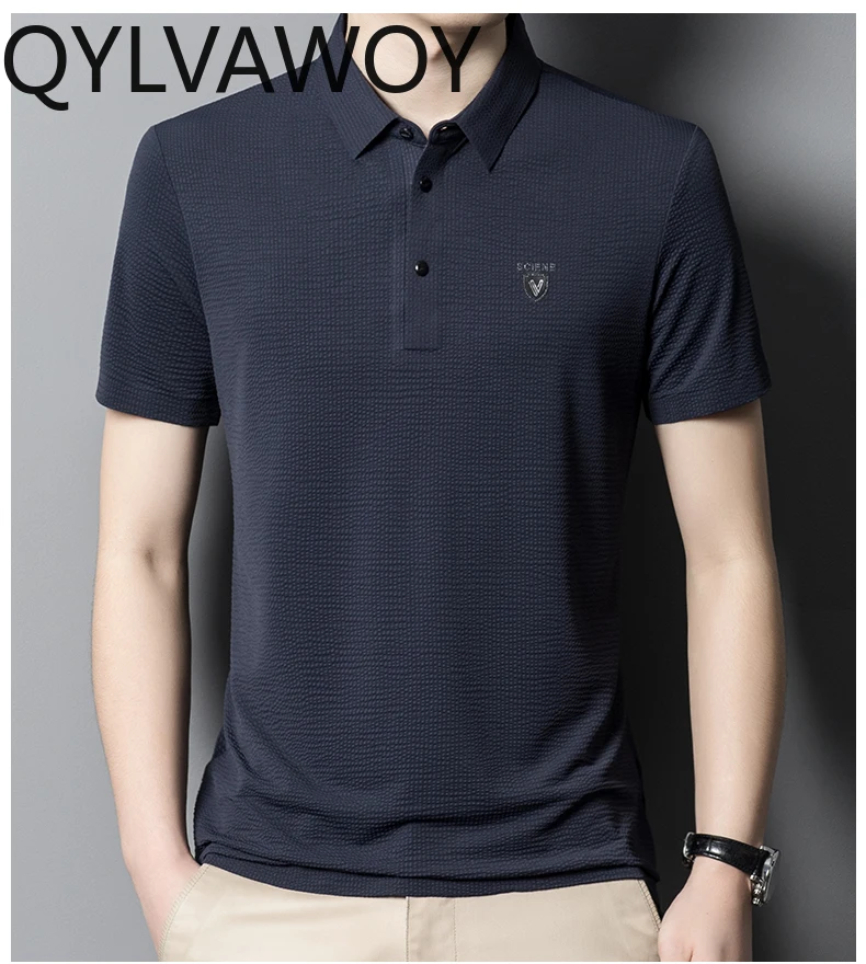 QYLVAWOY Polo T Shirt for Men Mens T-Shirt Fashion Short Sleeve Top Solid Color Thin Style Summer Clothes 2024 Loose Fit Camisa