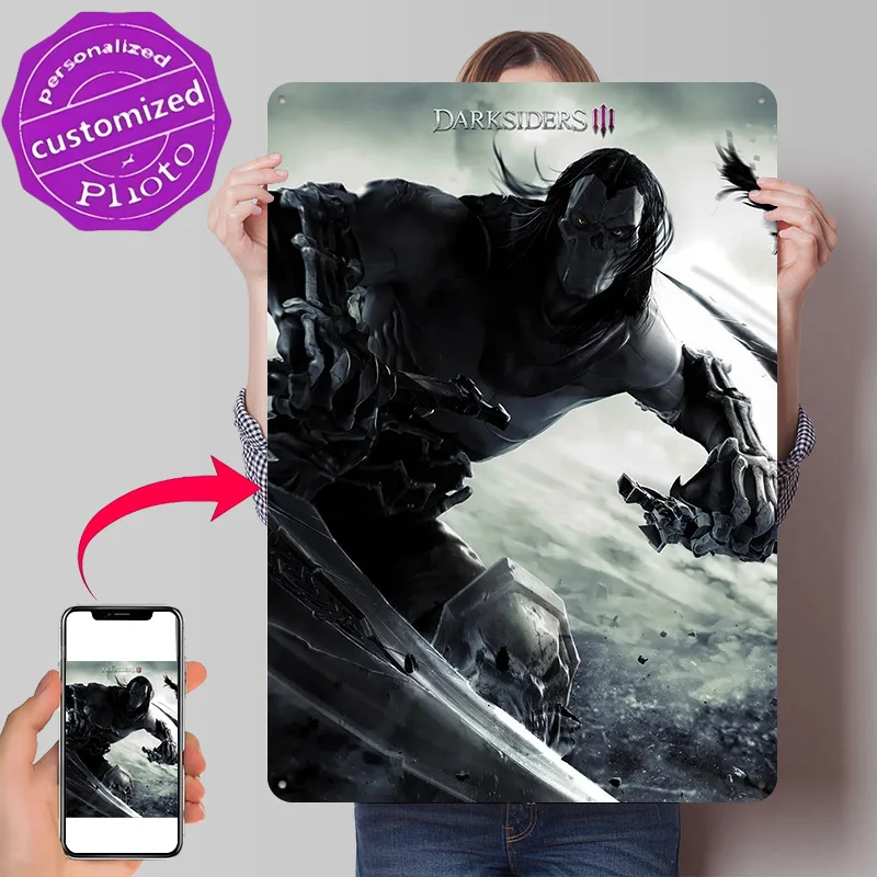 Darksiders III Fury Artwork 3D Texture Printed Poster Custom Vintage Metal Tin Plate Sign for Wall Art Room Decoration Items
