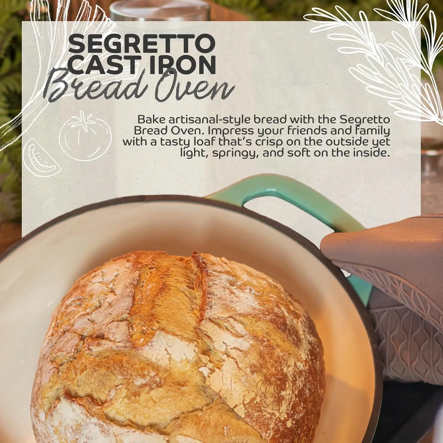 مقلاة خبز من الحديد الزهر المطلي بالمينا مع غطاء مقاس 11 بوصة فرن خبز أخضر مقلاة خبز من الحديد الزهر، فرن هولندي للخبز، بدون توابل