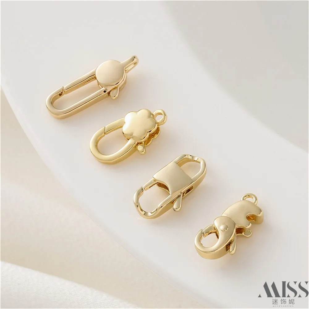 

14K Gold Color Retention Baby Elephant Flower Lock Lobster Buckle Spring Connection Buckle DIY Handmade Jewelry End Accessories