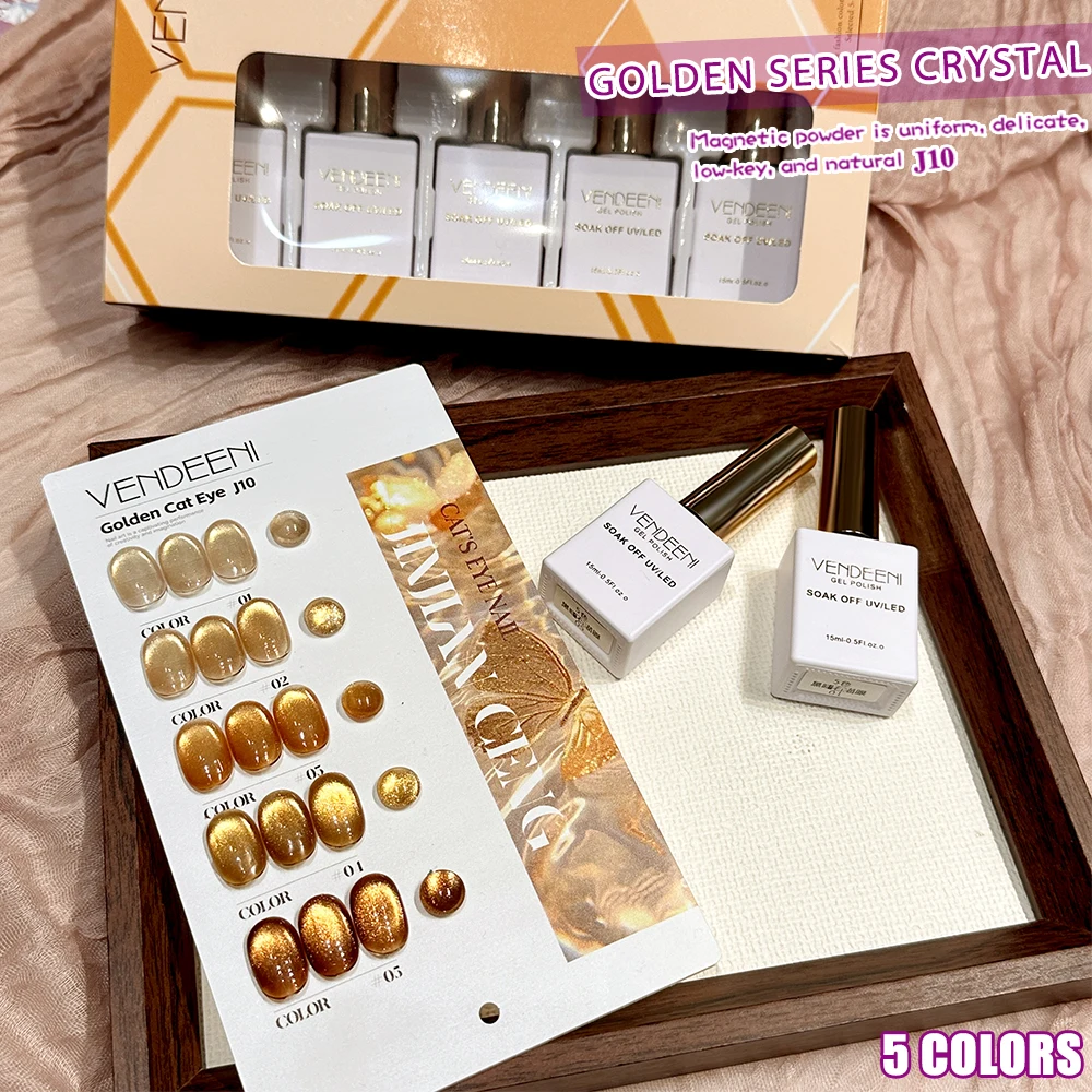 Vendeeni 5 Farben/Set Goldener Katzenaugen-Gel-Nagellack TPO HEMA-FREI Glitzer Kristall Magnetischer UV-Soak-Off-Gel-Lack mit Display – Detail 12