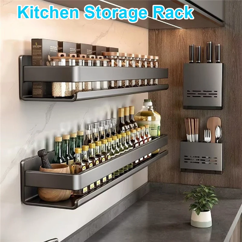 No Drilling Spice Rack Organizer Wall Mount Hanging Black Spice Pantry Organization Storage Shelf Kitchen Essentials Home Decor