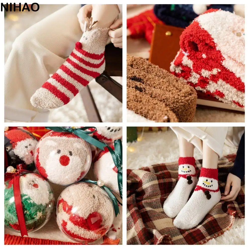 Soft Santa Claus Fleece Christmas Socks Elk Snowman Mid Tube Socks Warm Hosiery Women's Floor Socks Girl