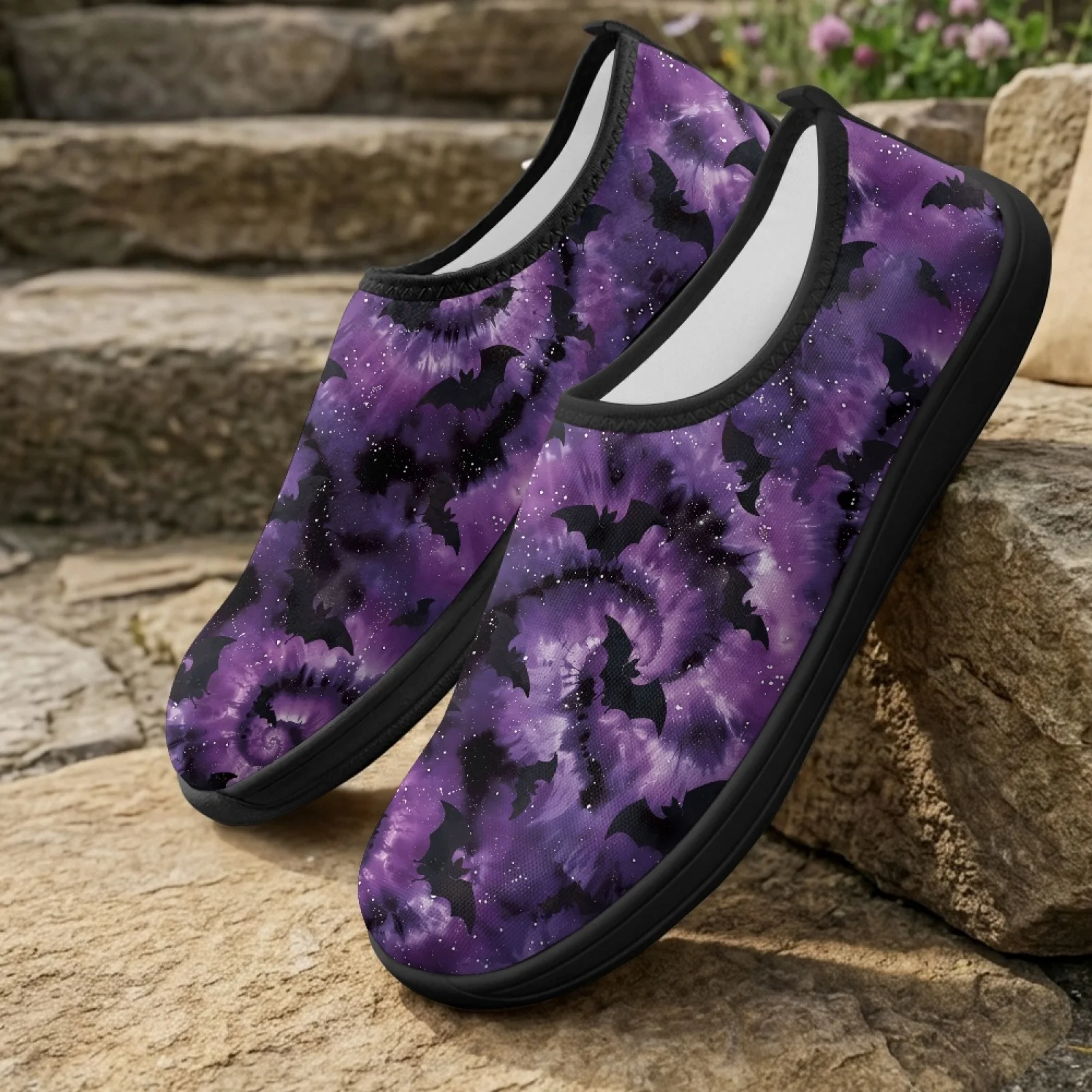 PENSTROLL Purple Bat Swirl Hiking Shoes Zero Drop Walking Sneakers for Daily Wear Wide Toe Box Casual Shoes 2026 Trending