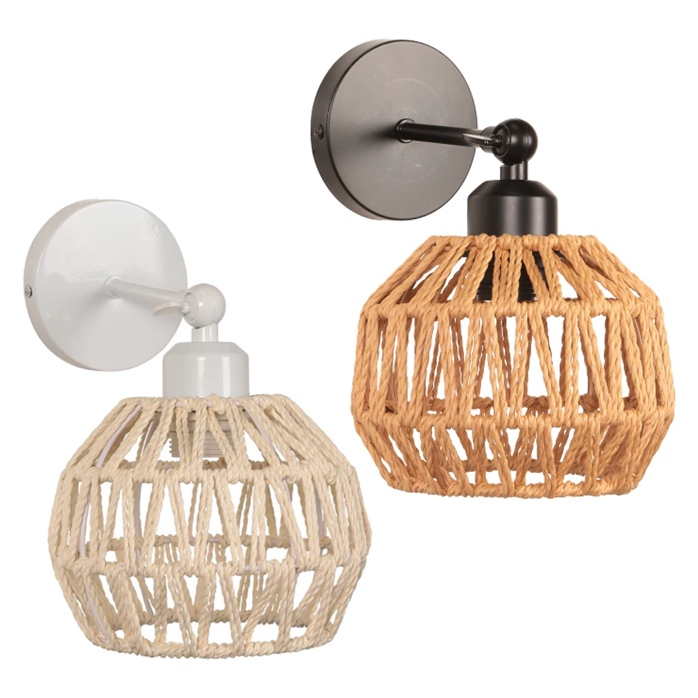 

Плетеный настенный светильник из пеньковой веревки, винтажное настенное бра, освещение в стиле ретро, лофт, прикроватная лампа из ротанга, кухня, гостиная, спальня, домашний декор