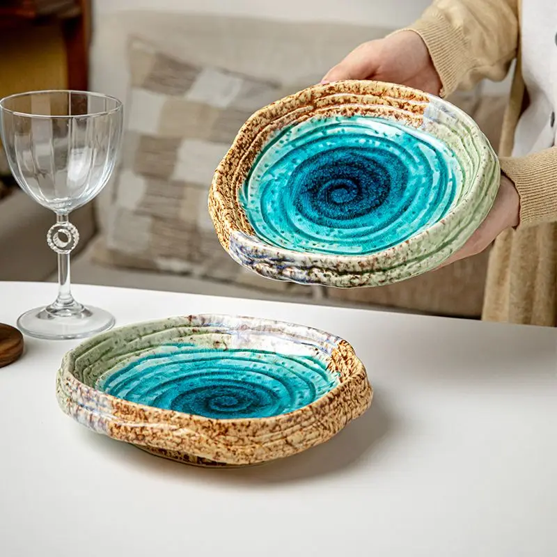 

7-Inch salad plate, exquisite ceramic tableware, retro art ice crack glaze