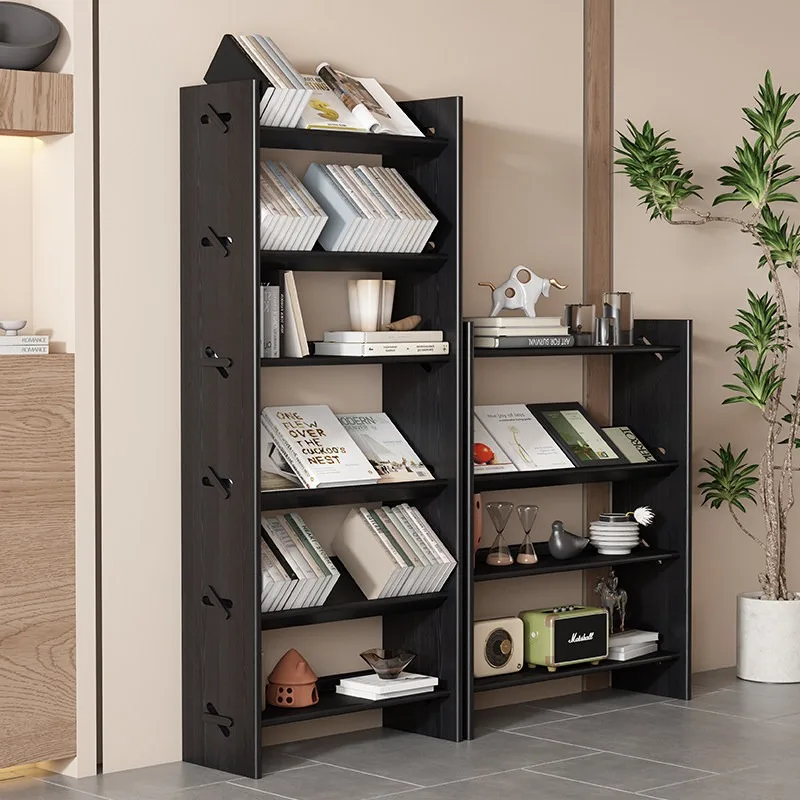 

Medieval style American solid wood shelf Big black pure log bookshelf