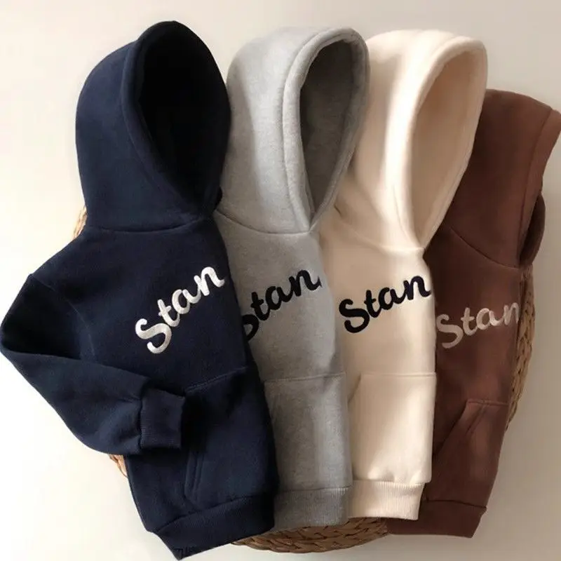 Autumn Winter Letter Print Long Sleeve Baby Hoodies Hooded Embroidery Loose Cotton Soft Newborn Sweatshirt Unisex