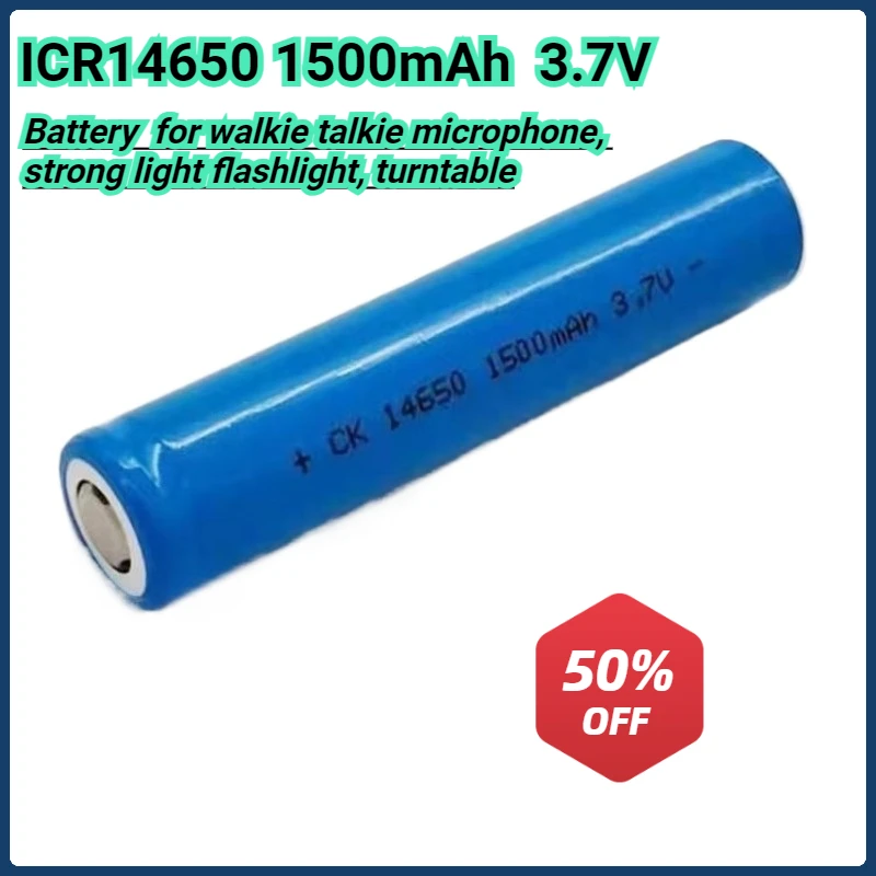 

2pcs/lot 14650 3.7V 1500MAH Lithium Ion Li-ion Rechargeable Battery for Flashlight Speaker Walkie Talkie Microphone