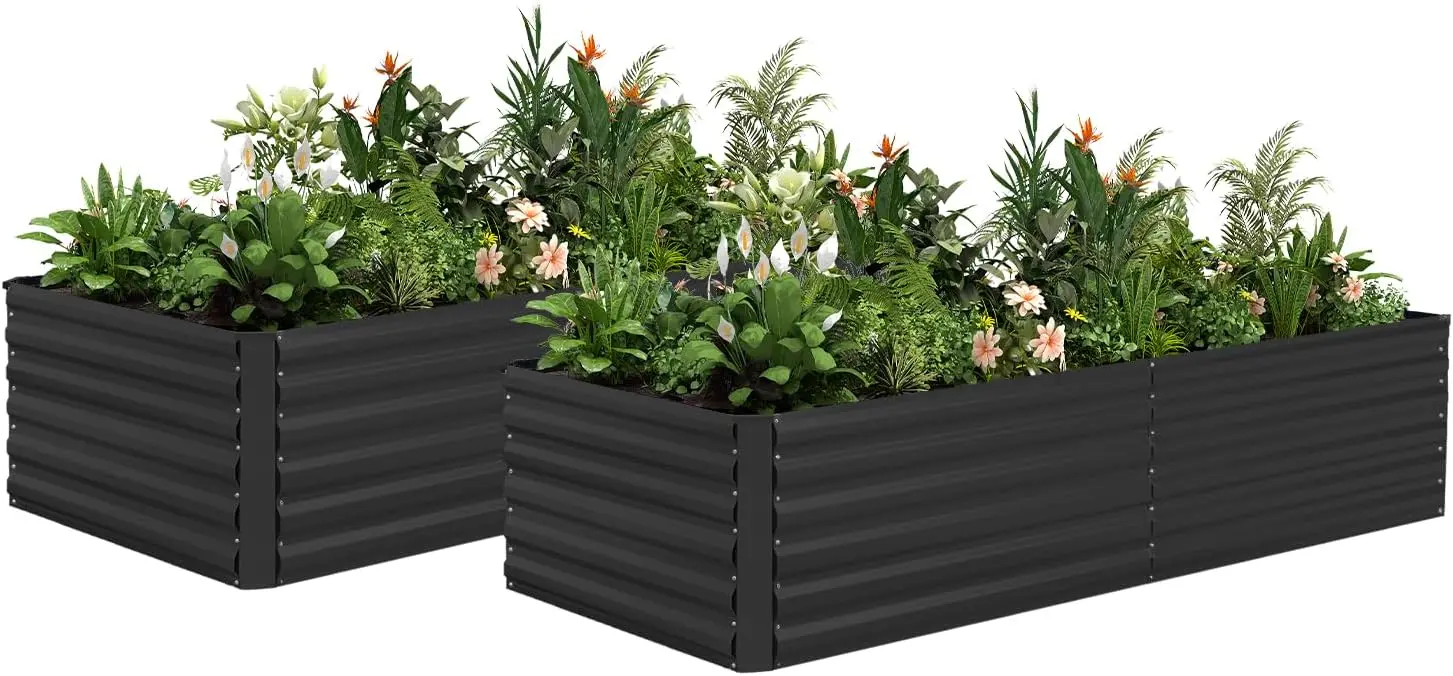 Outdoor Gardening, Large Metal Planter Boxes, 8x4x2 ft, 2 Pcs, for Vegetables, Flowers, Herbs, Fruits, Succulents