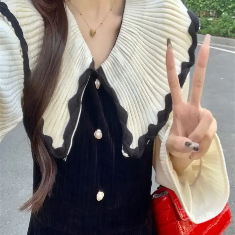 

Fake Two Piece Dress Fat Mm Belly Covering Slimming Skirt for Children Large Size New French Waist Cinched Collar