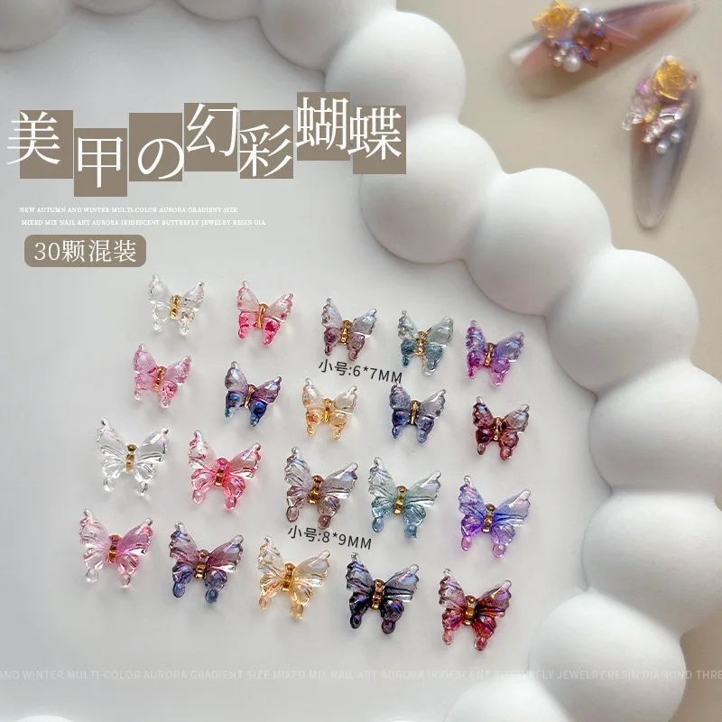 

Nail Art Magic Fairy Butterfly Resin Nail Accessories 2 Sizes Colors Sparkle Nail Charms Parts 50Pcs DIY 3D Manicure Decorations