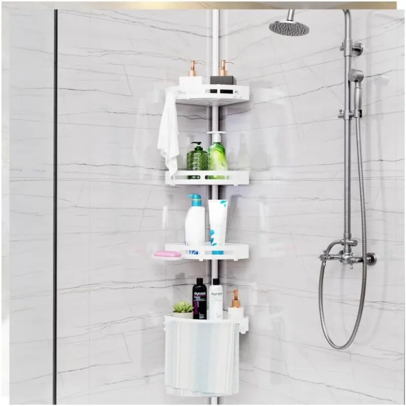 

Corner Shower Caddy Tension Pole-LUXURY Model-Adjustable Baskets 4-Tier Bath Tub Corner Shower Caddy Tension Rod-Rustproof Bathr