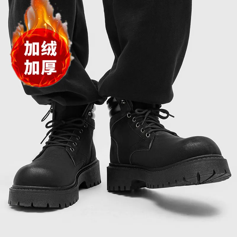 أحذية ثلج مقاومة للماء للرجال مع بطانة قطيفة، نعل رياضي مضاد للانزلاق ومقاوم للاهتراء، أحذية كاجوال للشتاء الدافئ #4