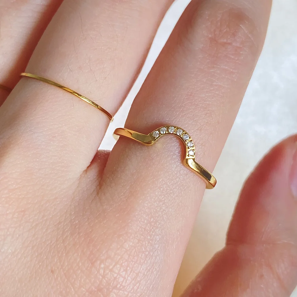 New ins 18k Gold Stainless Steel Shaped Zircon Ring For Women Vintage Geometric Zircon Rings Fashion Aesthetic Jewelry Gift