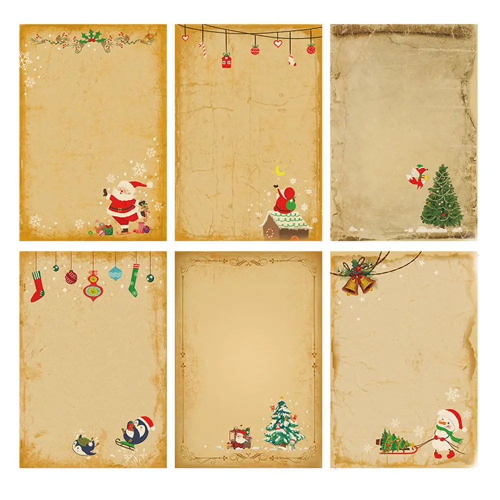Vintage Greeting Card Snowman Santa Claus Pattern Invitation Kraft Paper For Christmas Party Letter Pad School Paper Envelopes