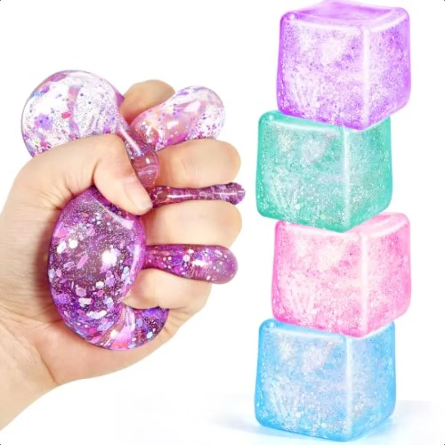 Squishy Fidget Toys for Adults: 4 Pack Cube Sensory Squeeze ToyLarge Size 2.16'' Str Anxiety Relief Balls Gifts for Girls Boys