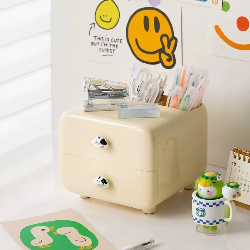 Imagem -04 - Multifuncional Creme Estilo Gaveta Pen Holder Office Desk Papelaria Organizando Caixa de Armazenamento Desktop Infantil