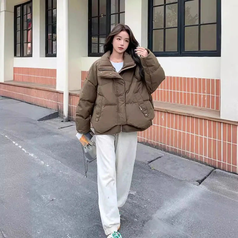 Vintage Winter Warm Cotton Coat Women Stand-up Collar Loose Puffer Jacket Thick Loose Chillproof Outerwear Windproof Coat Short