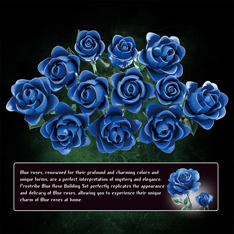 Simulación de ramo de rosas azules, conjunto de bloques de construcción, modelo de adornos de flores, ladrillos técnicos MOC para niña, regalos de decoración DIY