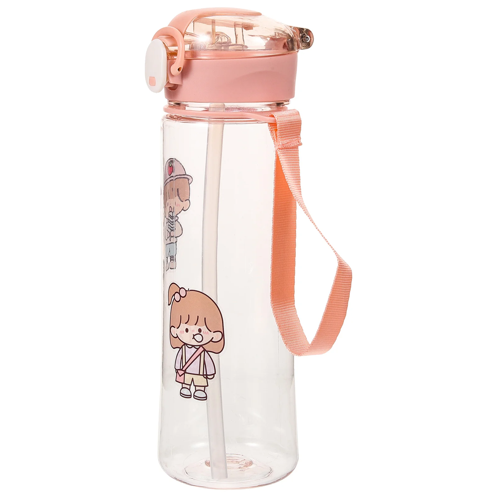 

Plastic Straw Cup Lightweight Kids Cartoon Pattern Water Bottle Portable Camping Gear Easy Clean