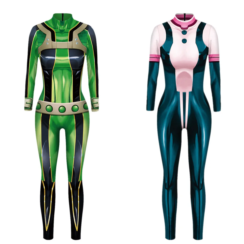 Color Cosplayer Anime Jumpsuit Japanese Cartoon Bodysuit Ochaco Uraraka Cosplay Costume Zentai Unisex Catsuit Adult Clothing