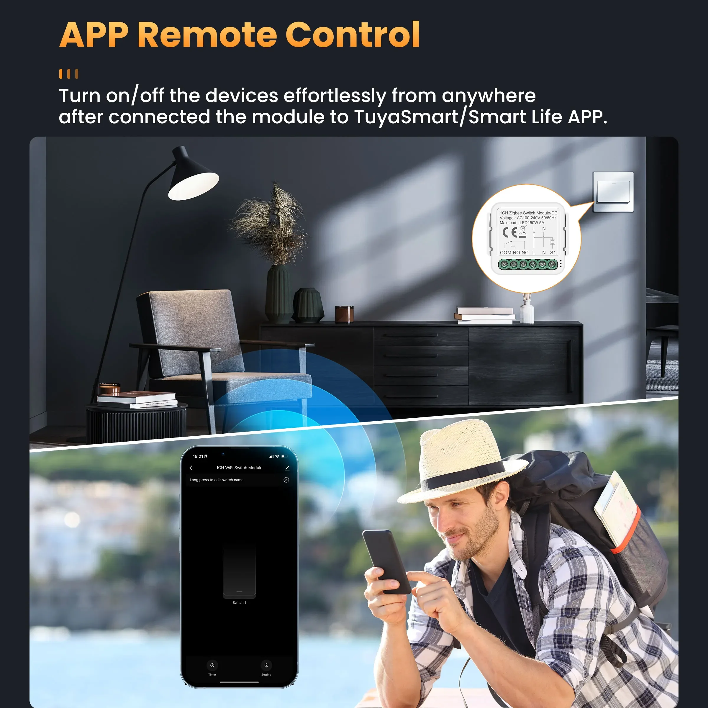 GIRIER Tuya Smart ZigBee/WiFi Switch Module 5A Dry Contact Smart DIY Breaker Relay DC 12/24V AC100-240V Support Alexa Hey Google