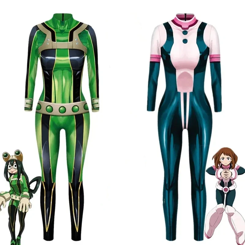 Anime Cosplay Asui Tsuyu Ochaco Uraraka Costume Wig Women Jumpsuit Carnival Halloween Costume Bodysuit