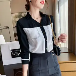 Chiffon Long Sleeved Shirt Women's Spring Outfit New Style Temperament Top Early Spring Style Light Mature Black White Shirts