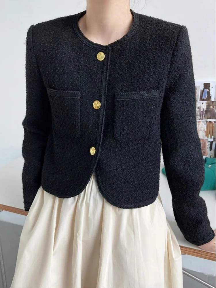 High Quality Small Fragrance Woolen Tweed Jacket Coat Women Autumn Winter French Vintage Luxury Chic Short Tops Casaco Outwear