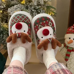 2024 nuove pantofole di cotone di Natale per donna simpatico cartone animato cervo antiscivolo ragazze scarpe da pavimento per la casa per interni scivoli per feste di moda