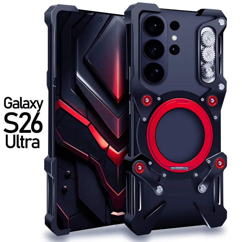 

For Samsung Galaxy S26 Ultra S26 Plus S26+ Metal Mechanical Magnetic Wireless Charging Case with Magsafe /Metal Rotation Stand