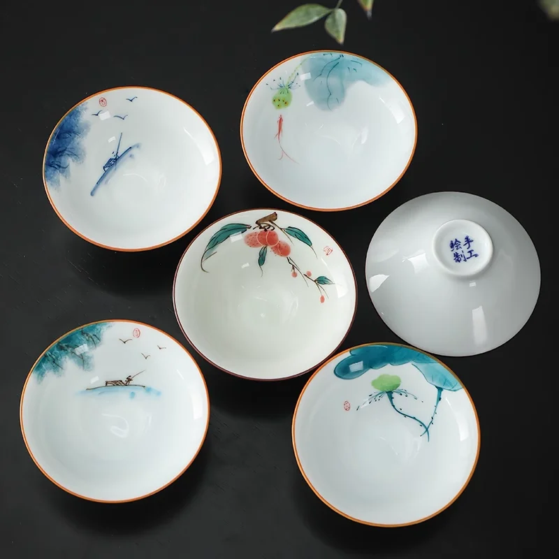 Chinese ceramic tea cup hand-painted flower and bird cup travel tea bowl home ceramic tea set master cup 60ml