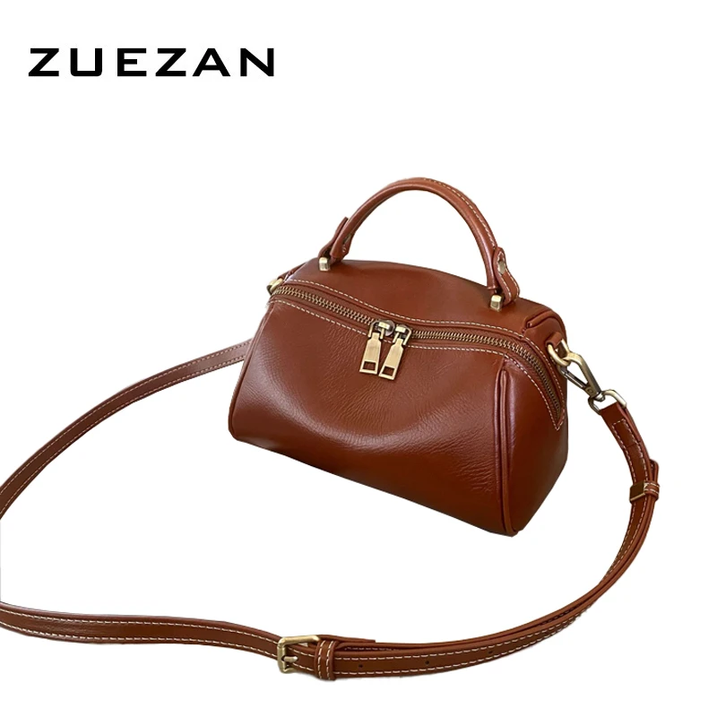 2 Straps,Vegetable Tanning Leather Bag, Light, Smooth,Women Genuine Leather Shoulder Bag, Messenger Cross body Bag,D379