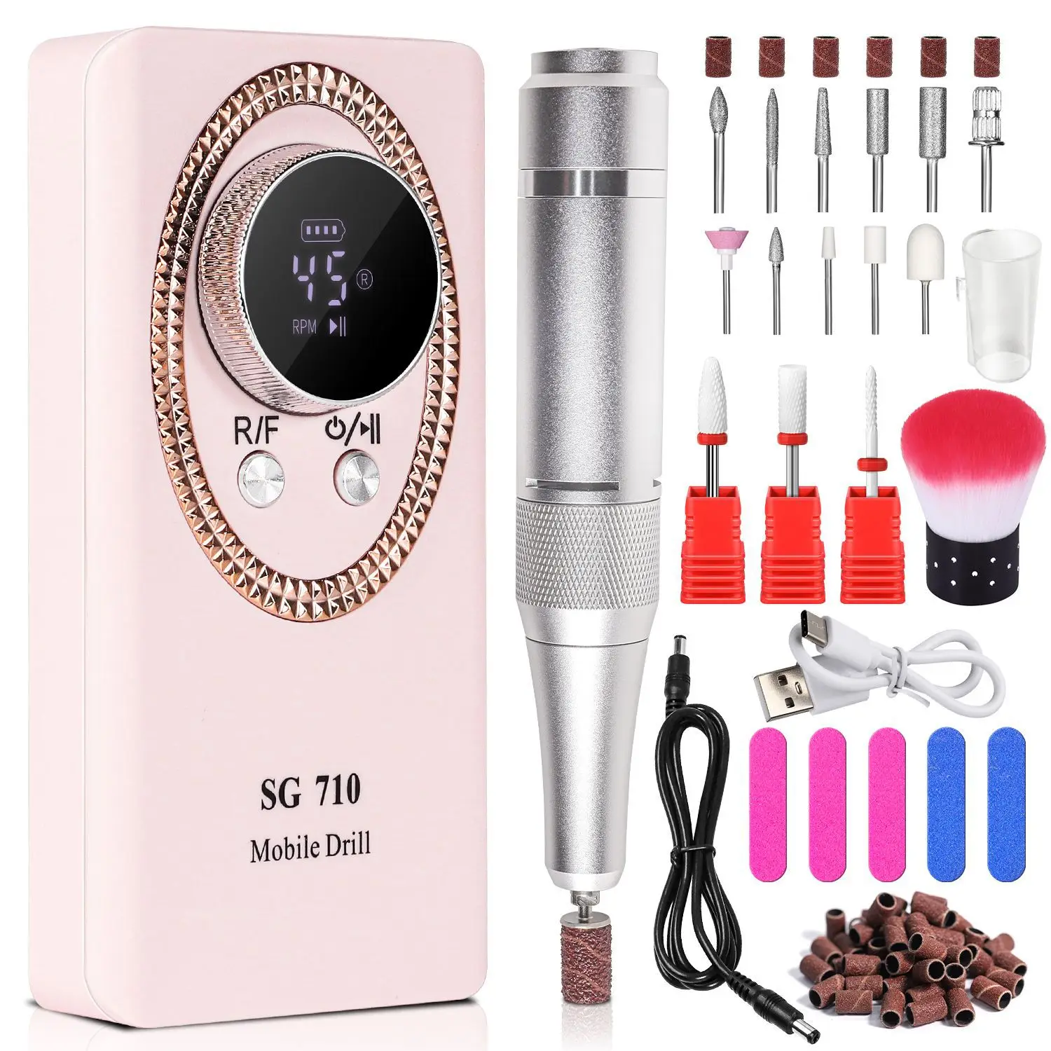 45000Rpm Nail Boor Machine Oplaadbare Manicure Cutter Met Lcd-Display Draagbare Elektrische Nagelvijl Nagelboren Voor Acryl