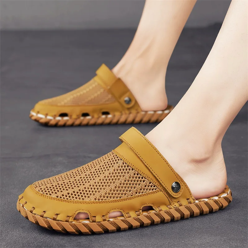 CYYTL Shoes Sandals Men Slippers Summer Beach Breathable Hiking Outdoor Leather Fashion Fisherman Designer Luxury Close Toe Flat