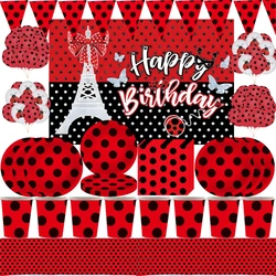 Ladybug Birthday Party Decoration Baby Shower Disposable Tableware Latex Balloon Plate Tablecloth Backdrop Kids Party Supplies