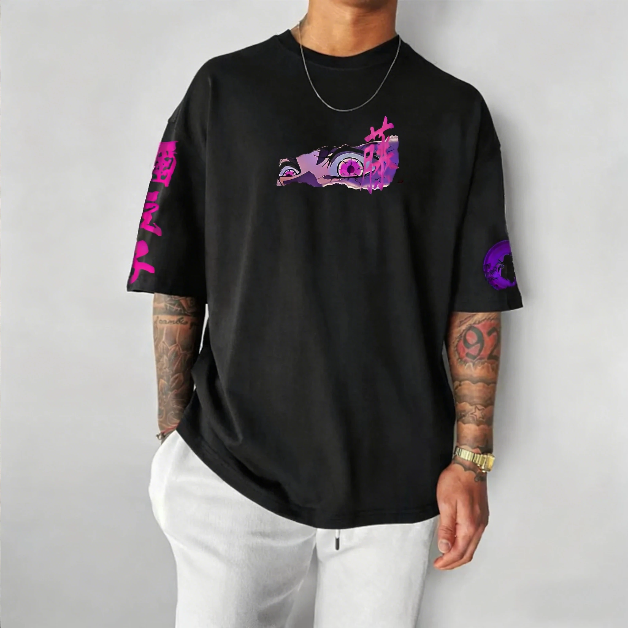 Demon Slayer Anime Nezuko Printed T-shirt 2026 Men's and Women's Autumn/Winter New Harajuku Large Loose Casual Parent Child Top