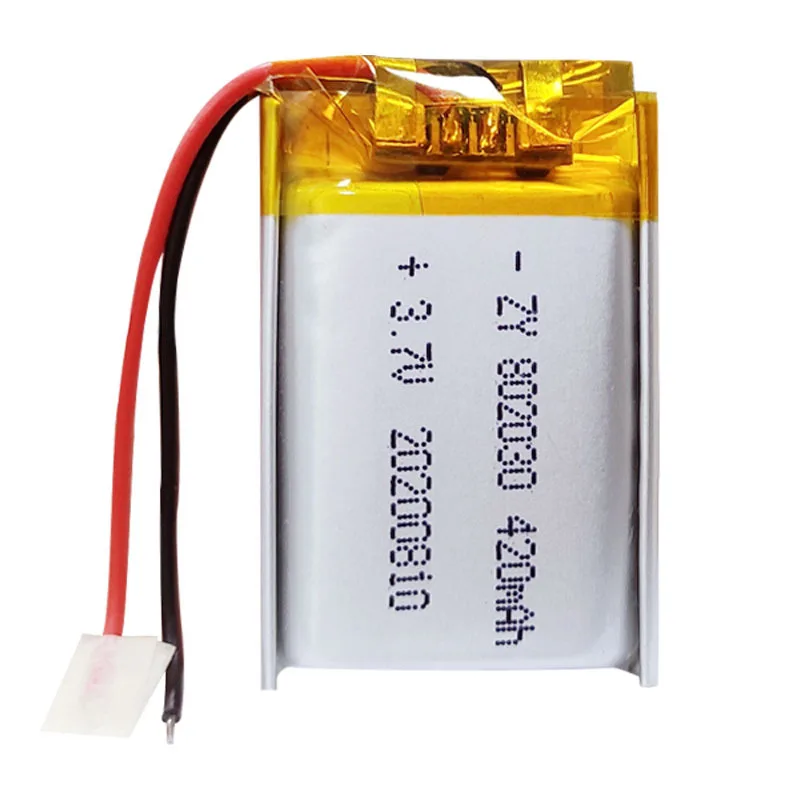 802030 3.7V 420mAh Lithium Polymer Rechargeable Battery Li Ion Cell for MP3 MP4 MP5 GPS Bluetooth Speaker USB Fan Mouse Massager