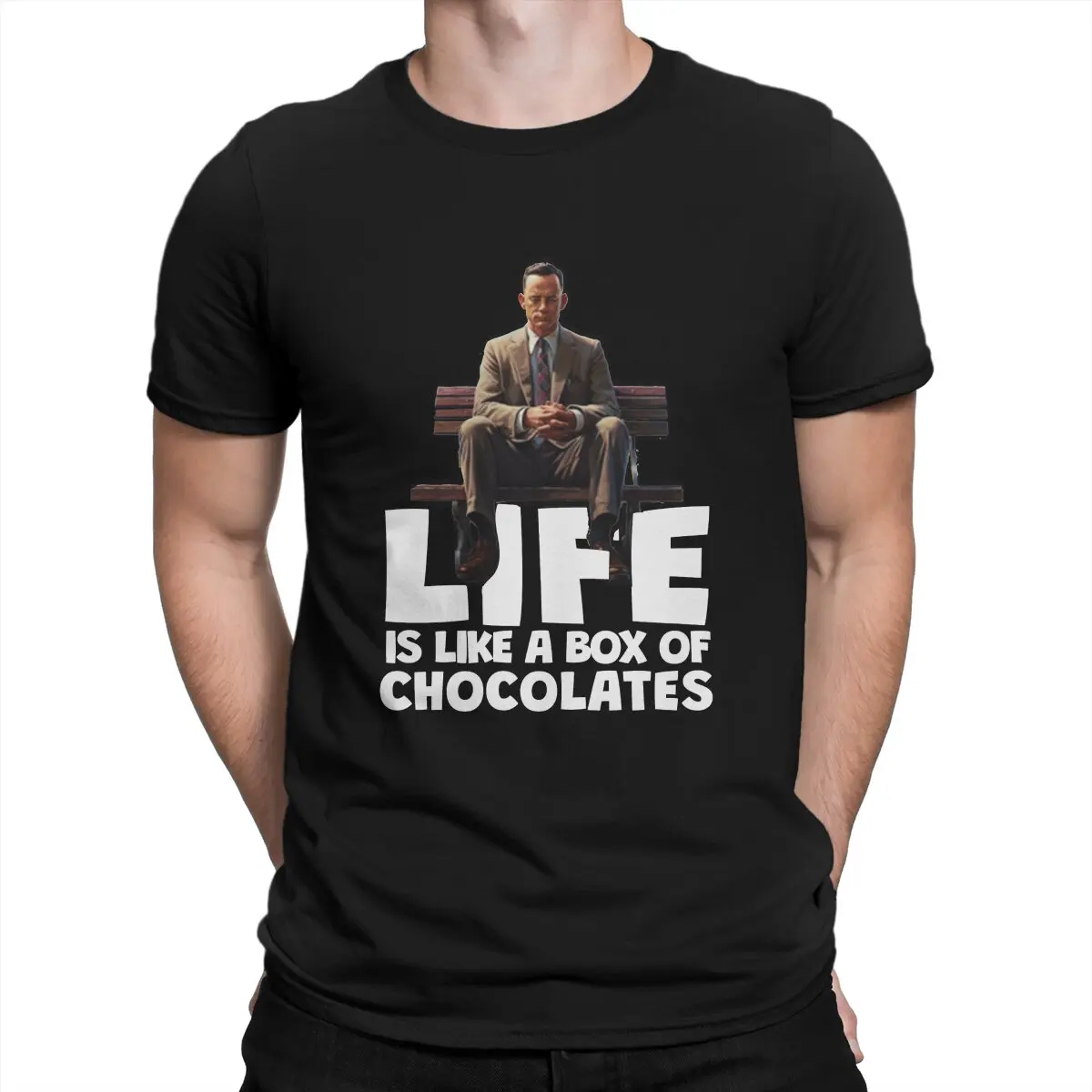 Fashion   T-Shirts Men Round Neck Pure Cotton T Shirt Forrest - Life is like a box of chocolates Short Sleeve Tees Classic Tops