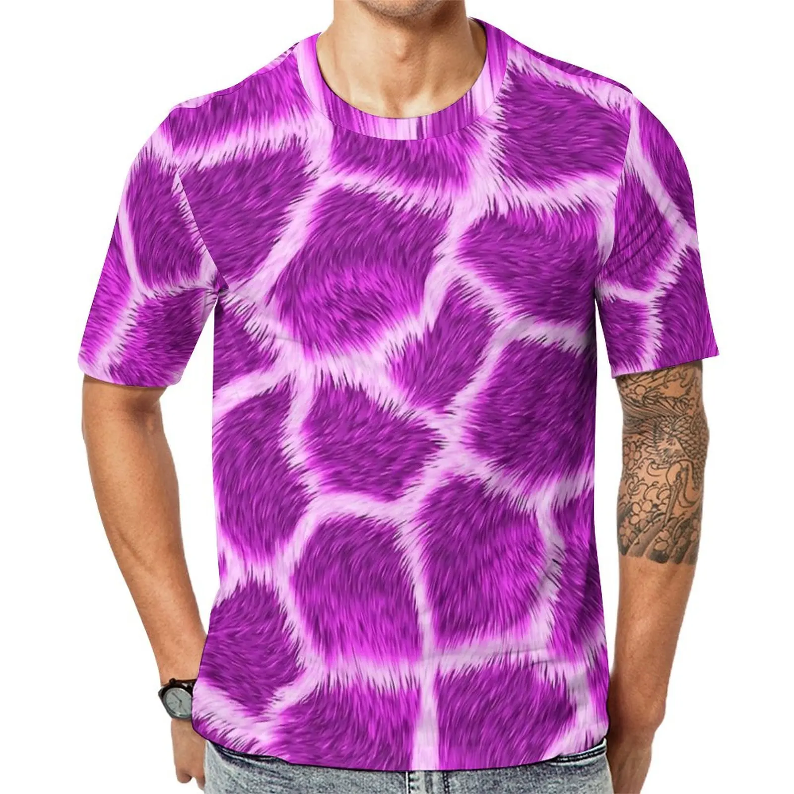 Fuchsia Giraffe Print T-Shirt  Male Popular T Shirts Summer Design Tees Short Sleeve Casual Oversize Tops Gift