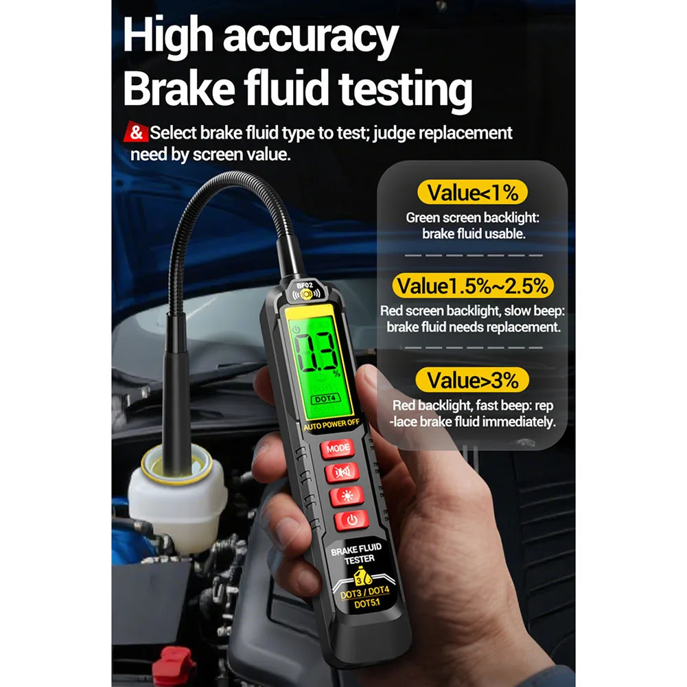 جهاز اختبار فرامل السيارات مع كشف دقيق للرطوبة في DOT3 4 5 1 سائل الفرامل وميزة قياس درجة الحرارة #4