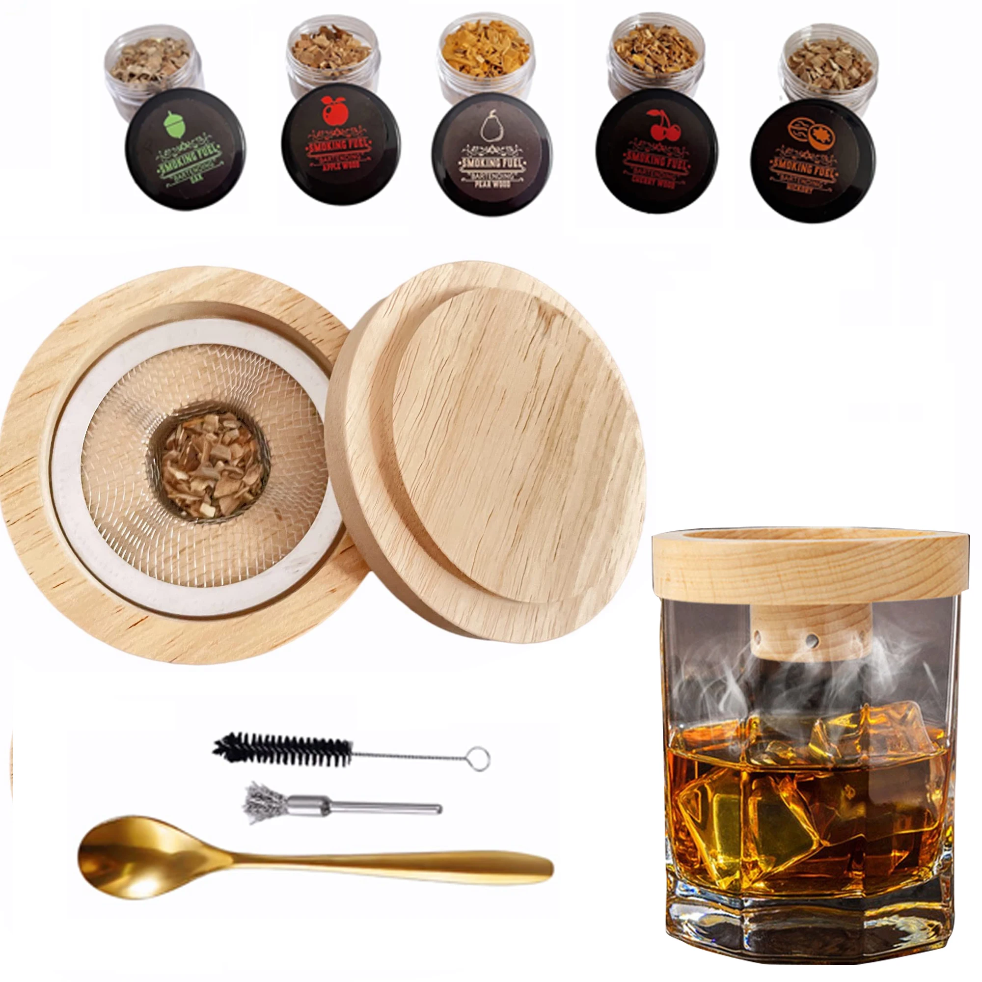 

Cocktail Smoker Kit with Wood Chips for Infuse Cocktail Whiskey Wine Meat Salad Cheese and BBQ Flavor Drink Old Fashioned Smoker