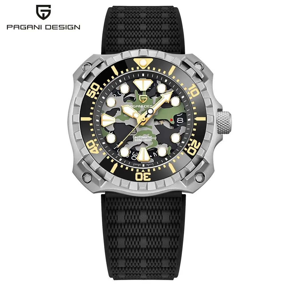 PAGANI DESIGN 2024 New Military Men Mechanical Watch Fashion Camouflage Hollow Dial Automatic Watch 200M Sports Diving Watches