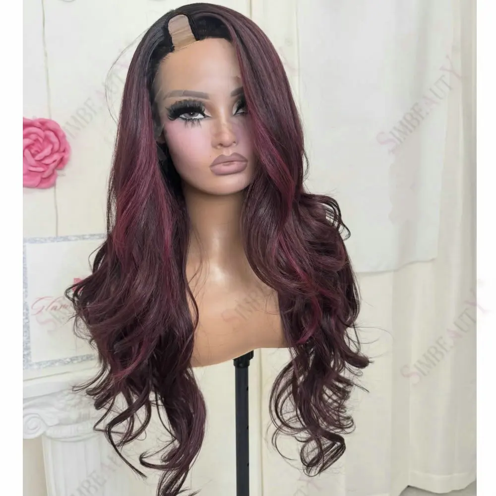 26 Zoll Lose Locken 100% Echthaar U-Teil-Perücken Burgunderrot Einfache Anbringung Brasilianisches Remy-Haar 1x4 Größe V-Teil-Perücken Echthaar – Detail 3